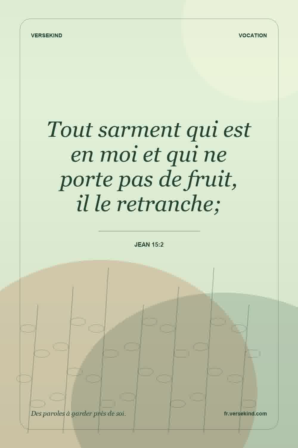 Tout sarment qui est en moi et qui ne porte pas de fruit, il le retranche; — Jean 15:2