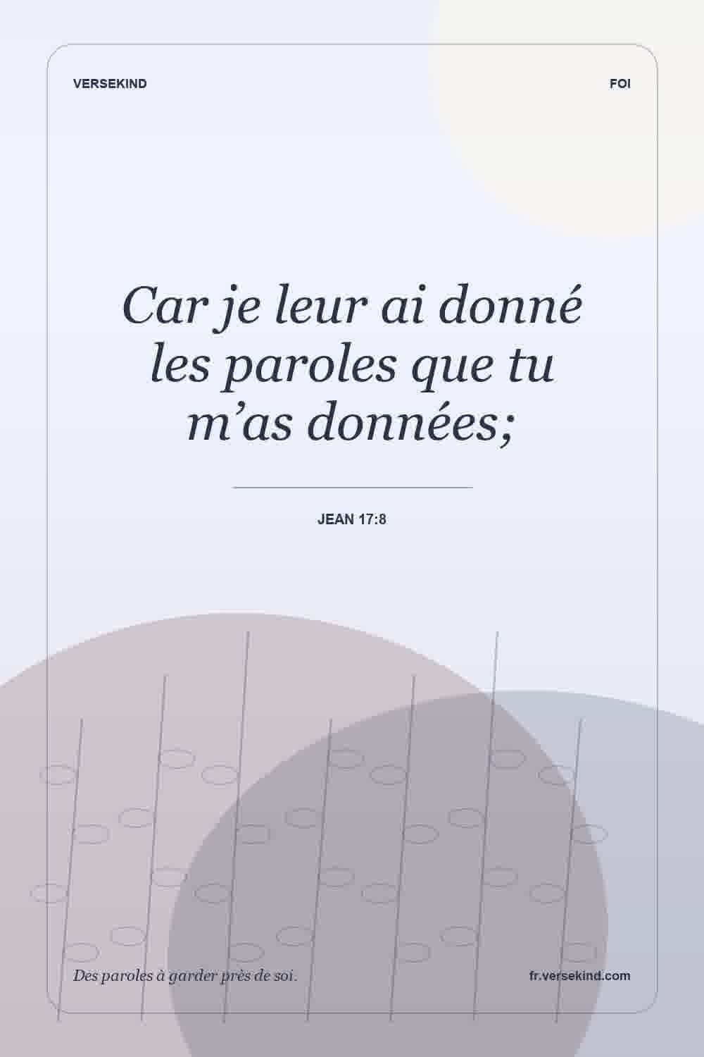 Car je leur ai donné les paroles que tu m’as données; — Jean 17:8
