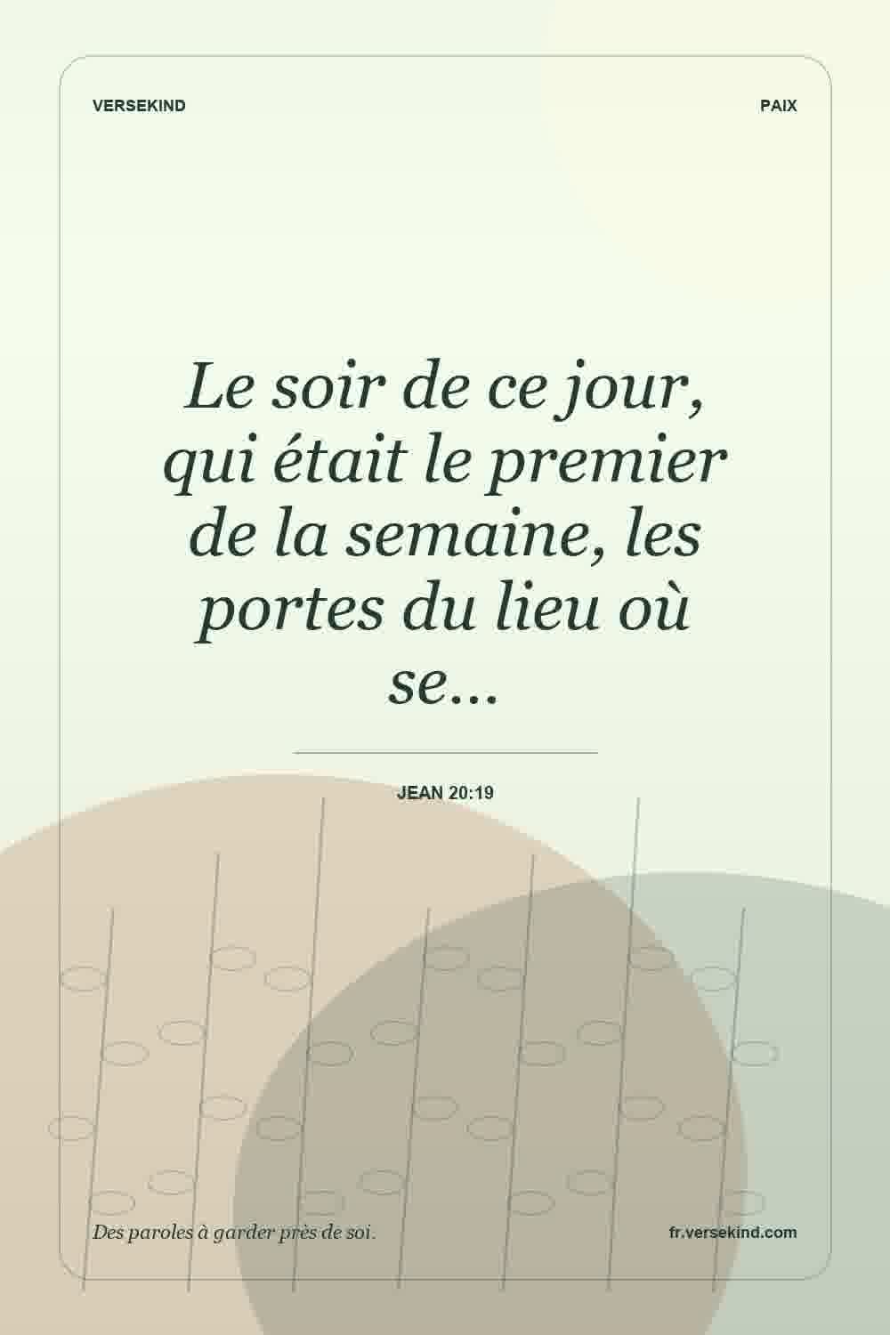 Le soir de ce jour, qui était le premier de la semaine, les portes du lieu où se… — Jean 20:19