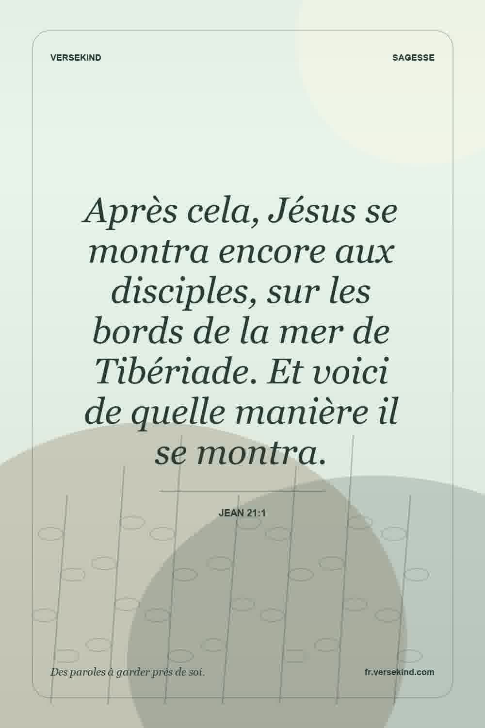 Après cela, Jésus se montra encore aux disciples, sur les bords de la mer de Tibériade. Et voici de quelle manière il se montra. — Jean 21:1