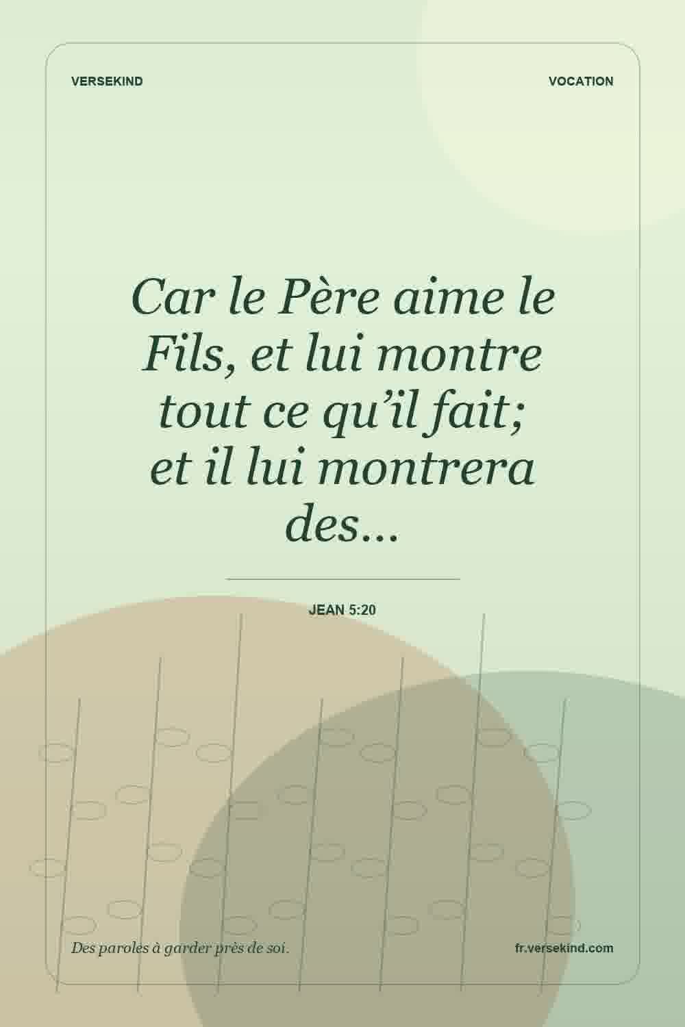 Car le Père aime le Fils, et lui montre tout ce qu’il fait; et il lui montrera des… — Jean 5:20