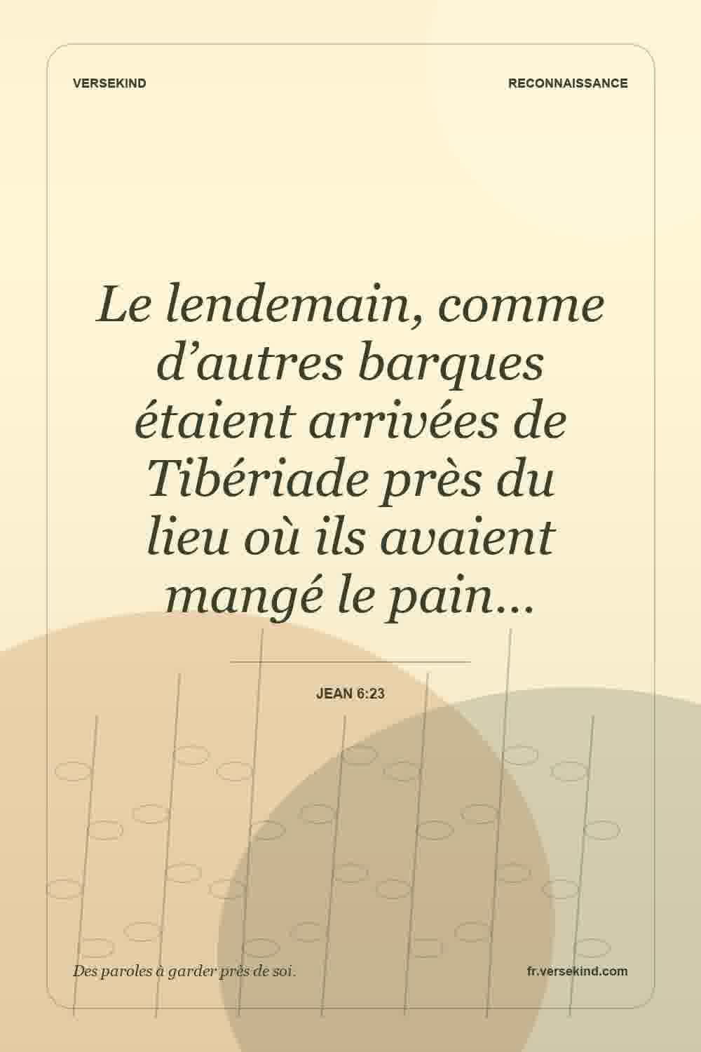 Le lendemain, comme d’autres barques étaient arrivées de Tibériade près du lieu où ils avaient mangé le pain… — Jean 6:23
