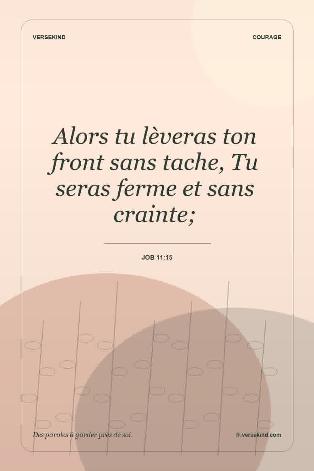 Alors tu lèveras ton front sans tache, Tu seras ferme et sans crainte; — Job 11:15