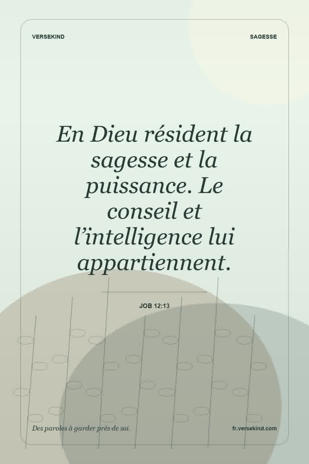 En Dieu résident la sagesse et la puissance. Le conseil et l’intelligence lui appartiennent. — Job 12:13