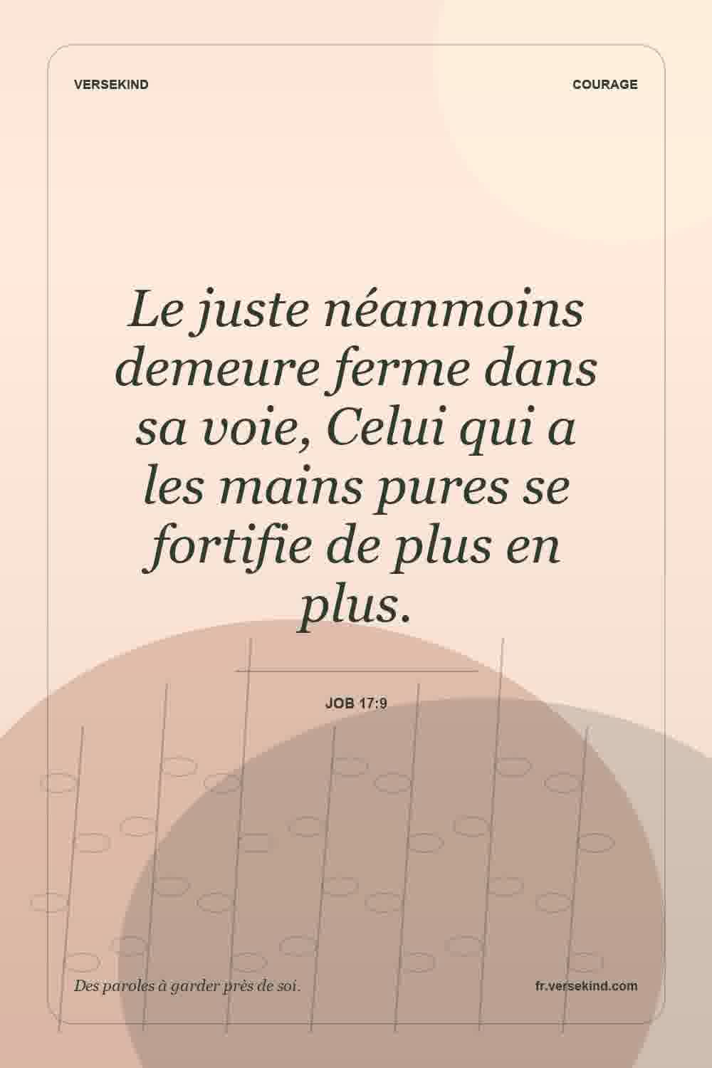 Le juste néanmoins demeure ferme dans sa voie, Celui qui a les mains pures se fortifie de plus en plus. — Job 17:9