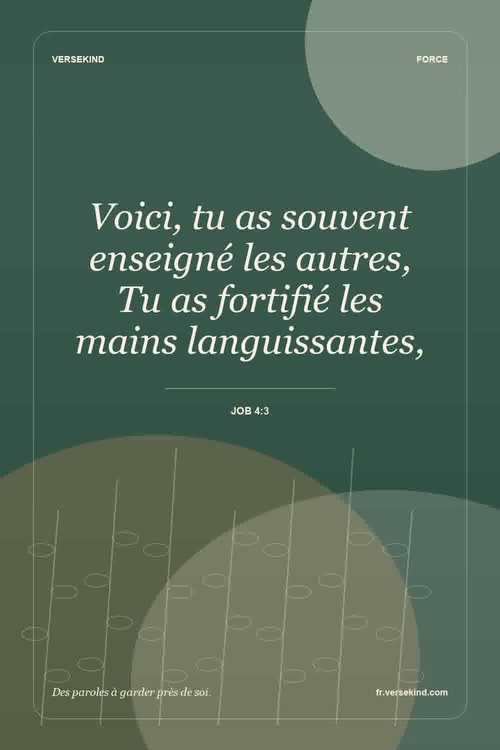 Voici, tu as souvent enseigné les autres, Tu as fortifié les mains languissantes, — Job 4:3