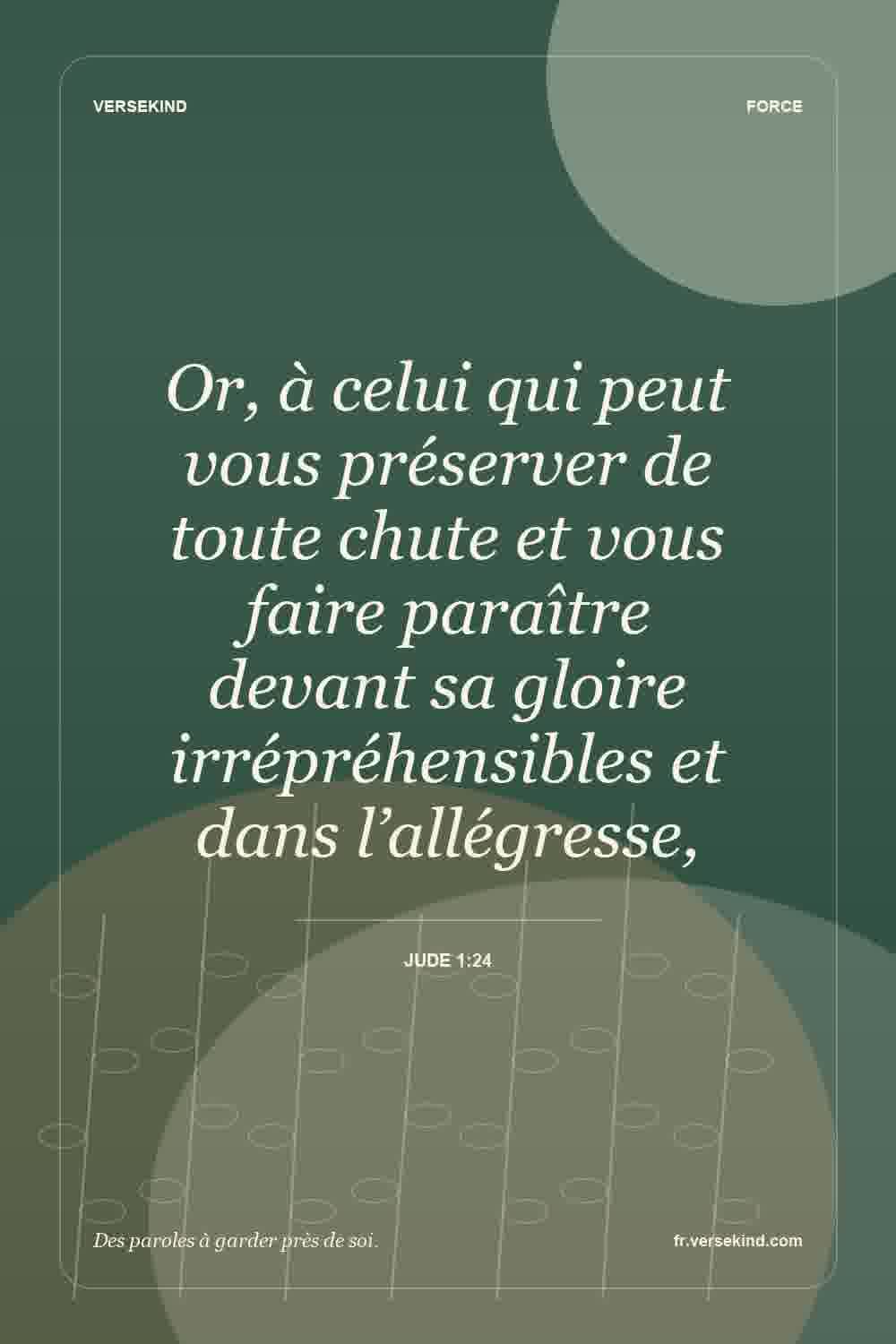 Or, à celui qui peut vous préserver de toute chute et vous faire paraître devant sa gloire irrépréhensibles et dans l’allégresse, — Jude 1:24