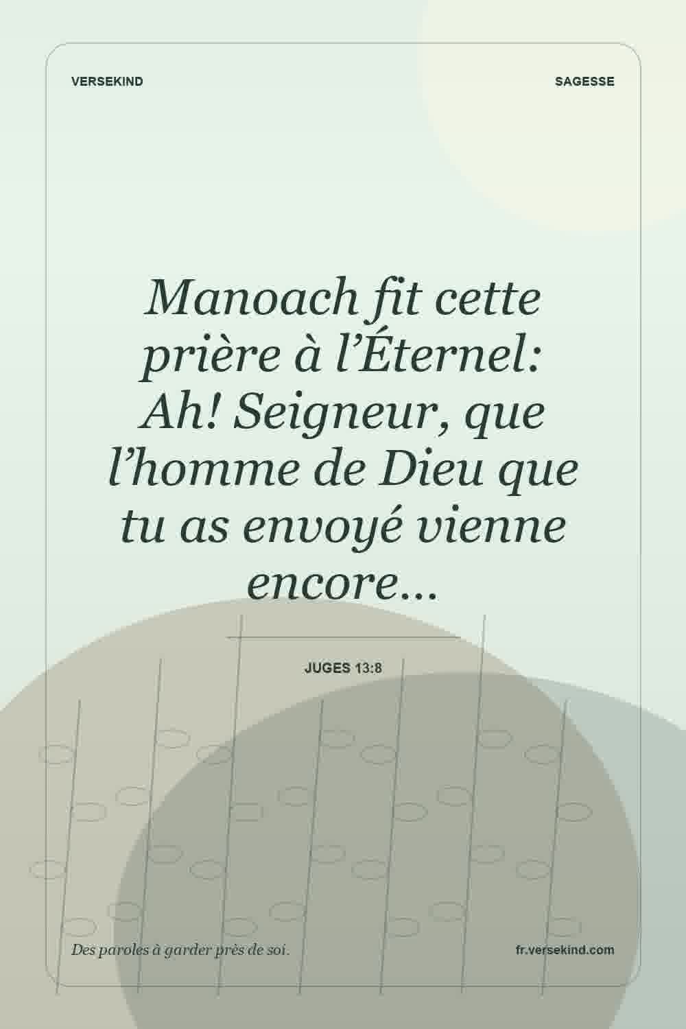 Manoach fit cette prière à l’Éternel: Ah! Seigneur, que l’homme de Dieu que tu as envoyé vienne encore… — Juges 13:8