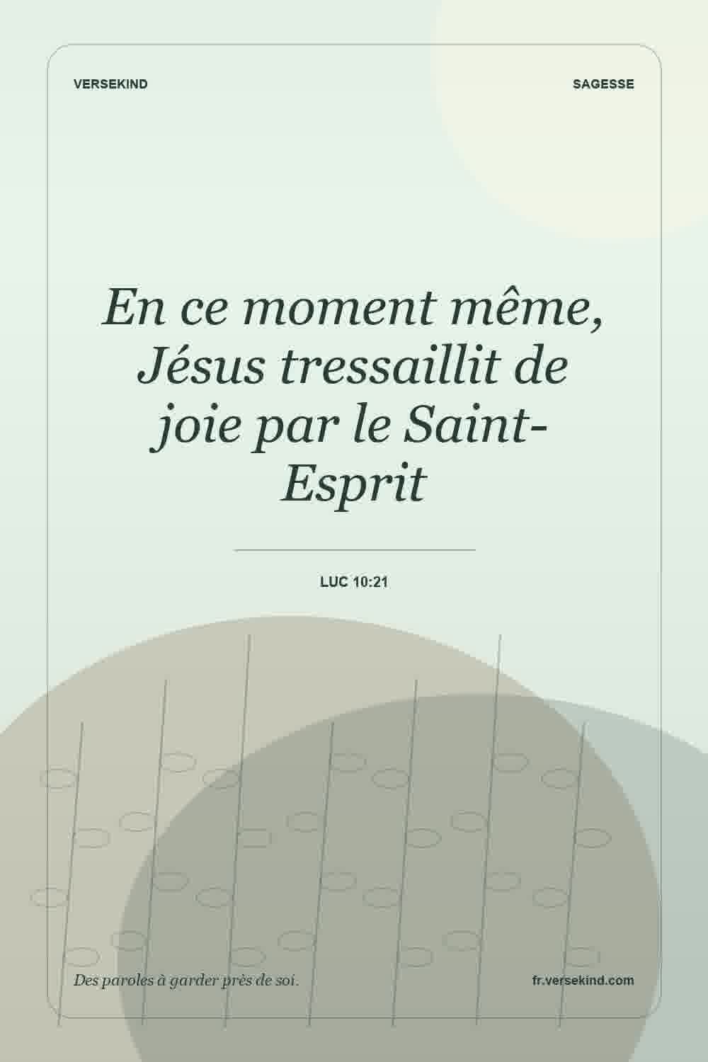 En ce moment même, Jésus tressaillit de joie par le Saint-Esprit — Luc 10:21
