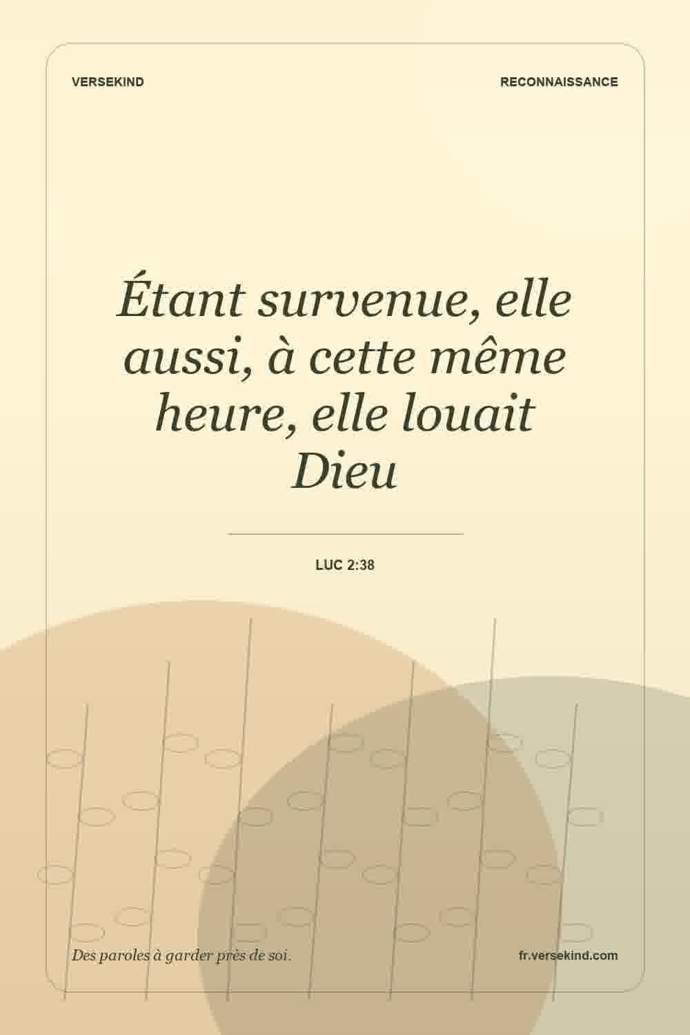 Étant survenue, elle aussi, à cette même heure, elle louait Dieu — Luc 2:38