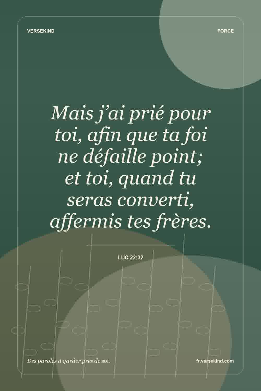 Mais j’ai prié pour toi, afin que ta foi ne défaille point; et toi, quand tu seras converti, affermis tes frères. — Luc 22:32
