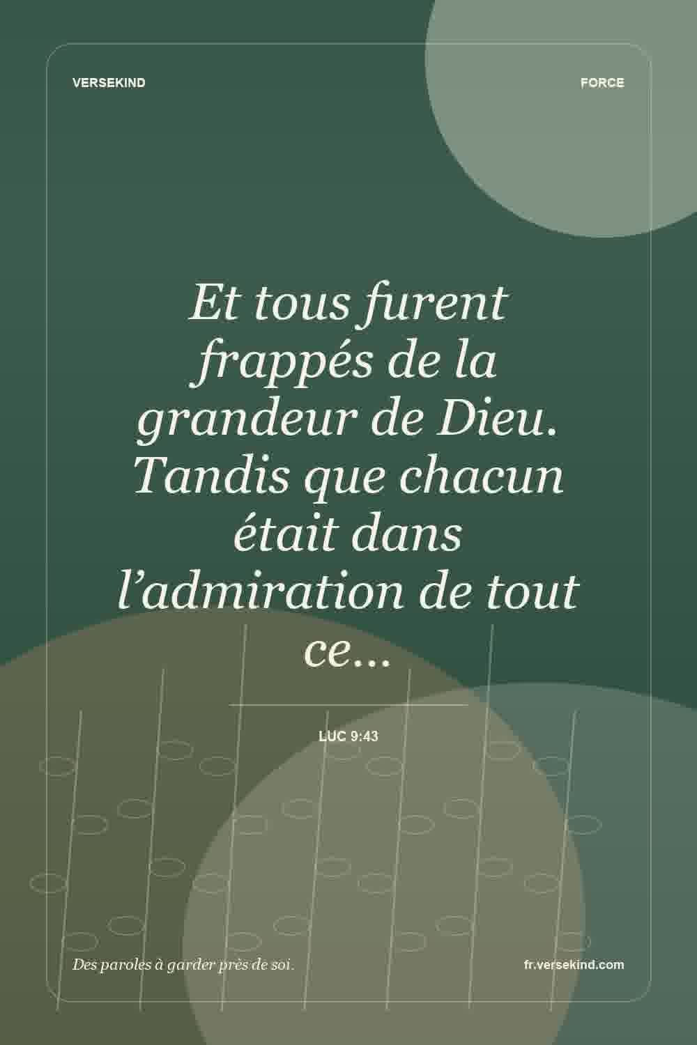 Et tous furent frappés de la grandeur de Dieu. Tandis que chacun était dans l’admiration de tout ce… — Luc 9:43