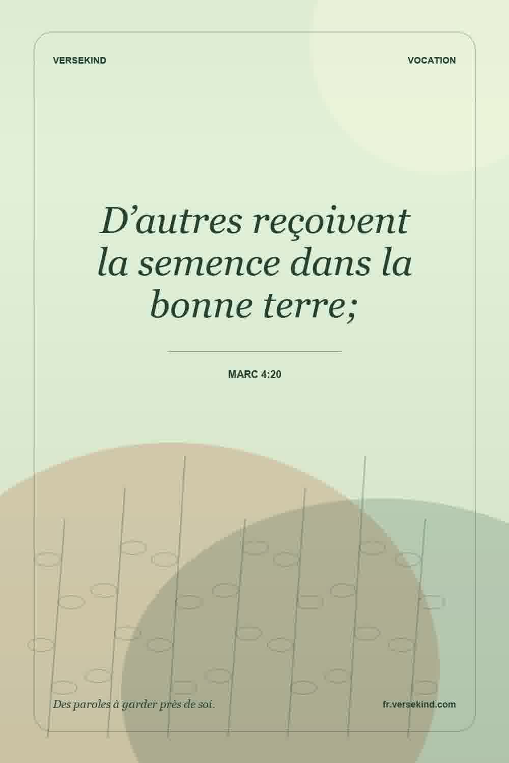 D’autres reçoivent la semence dans la bonne terre; — Marc 4:20