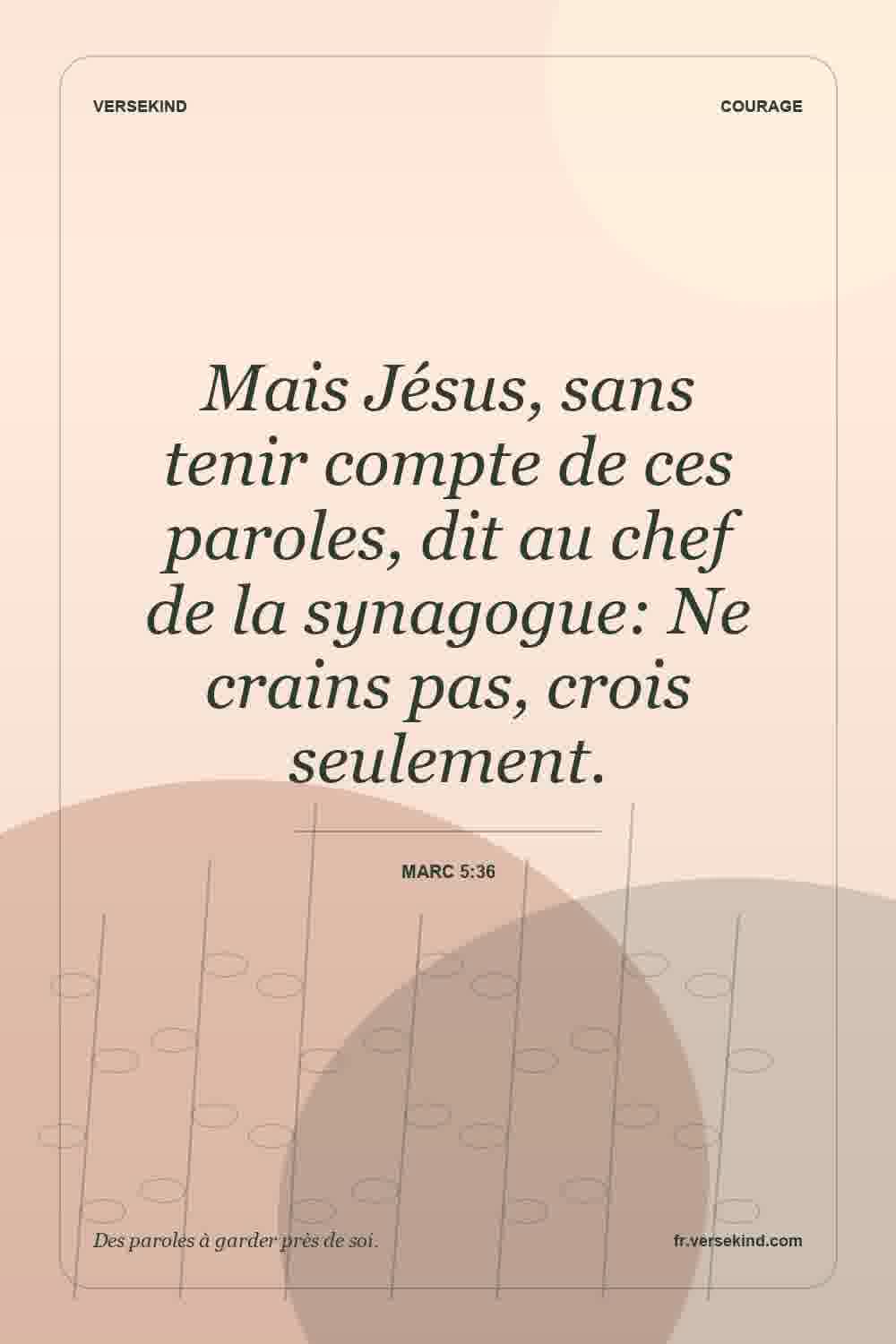 Mais Jésus, sans tenir compte de ces paroles, dit au chef de la synagogue: Ne crains pas, crois seulement. — Marc 5:36