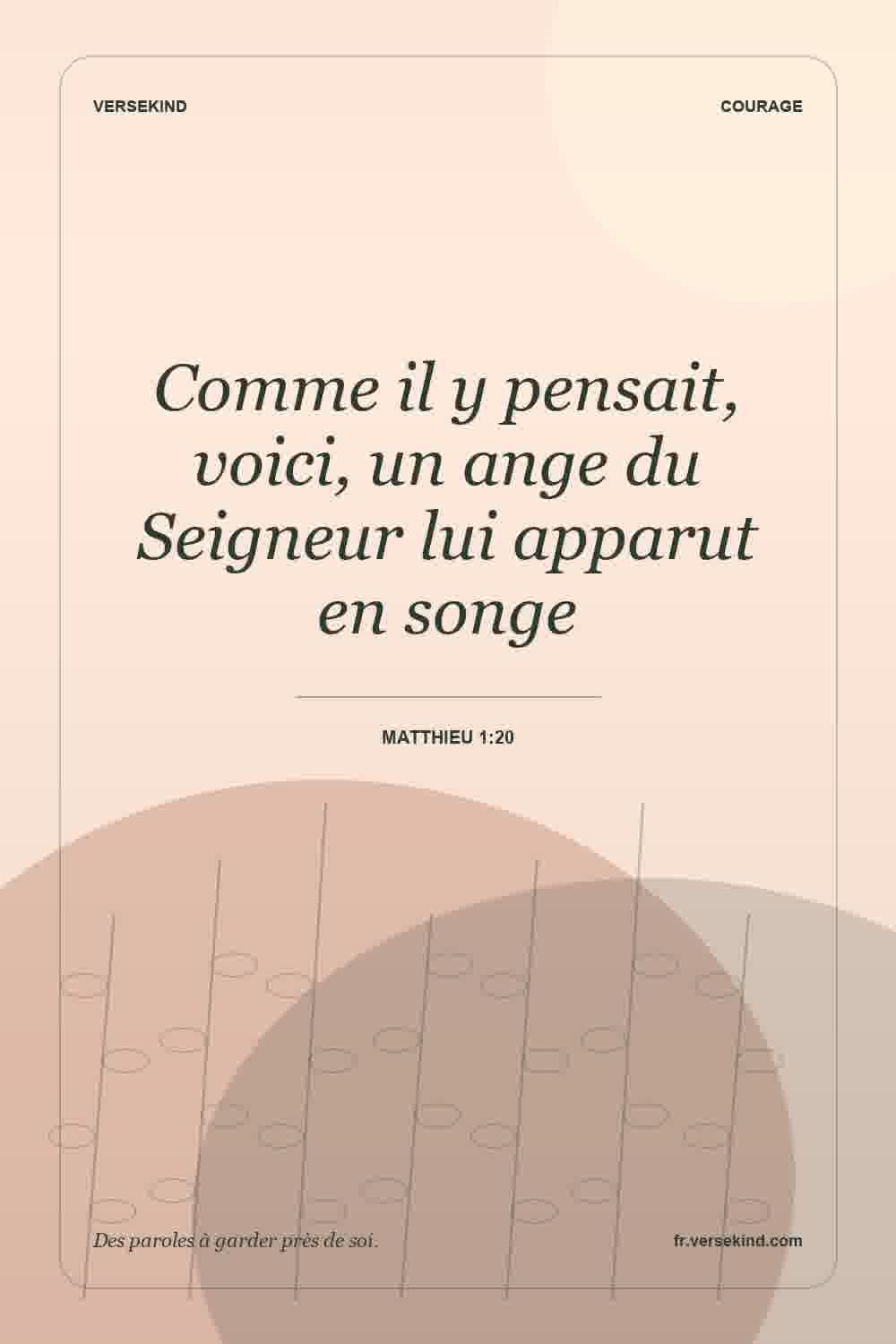 Comme il y pensait, voici, un ange du Seigneur lui apparut en songe — Matthieu 1:20