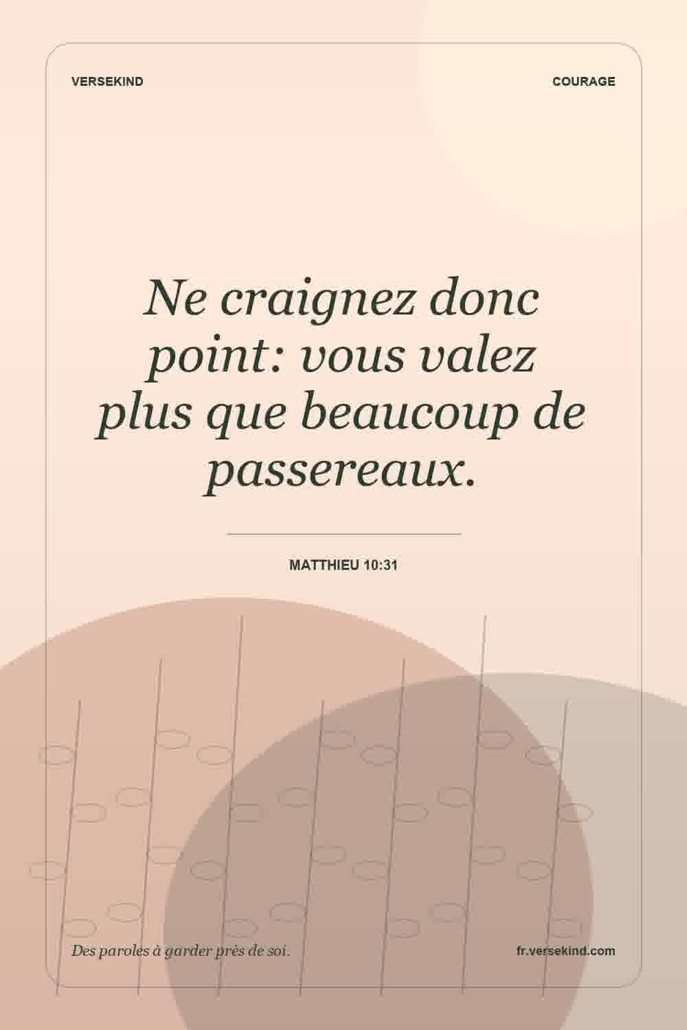 Ne craignez donc point: vous valez plus que beaucoup de passereaux. — Matthieu 10:31