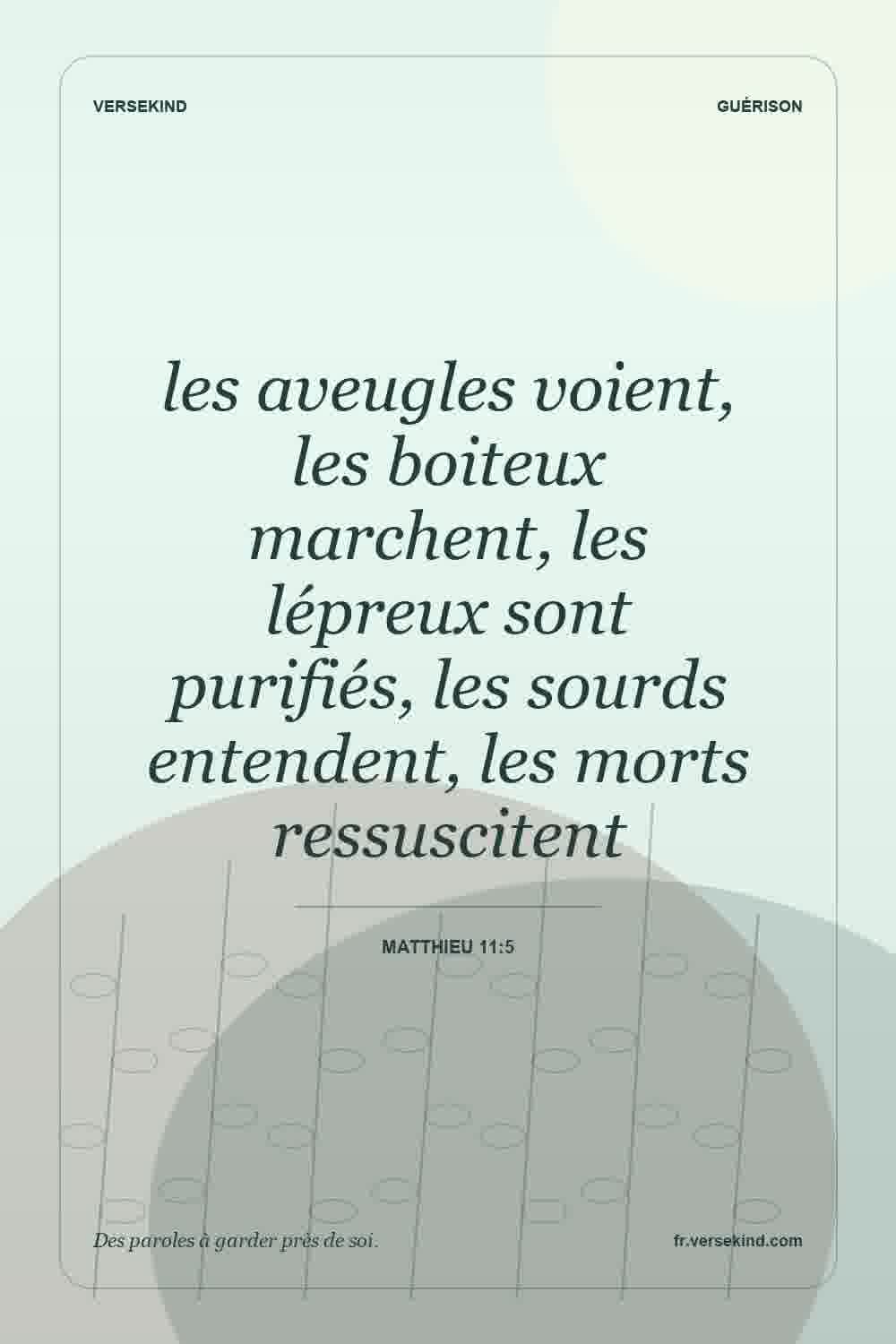les aveugles voient, les boiteux marchent, les lépreux sont purifiés, les sourds entendent, les morts ressuscitent — Matthieu 11:5