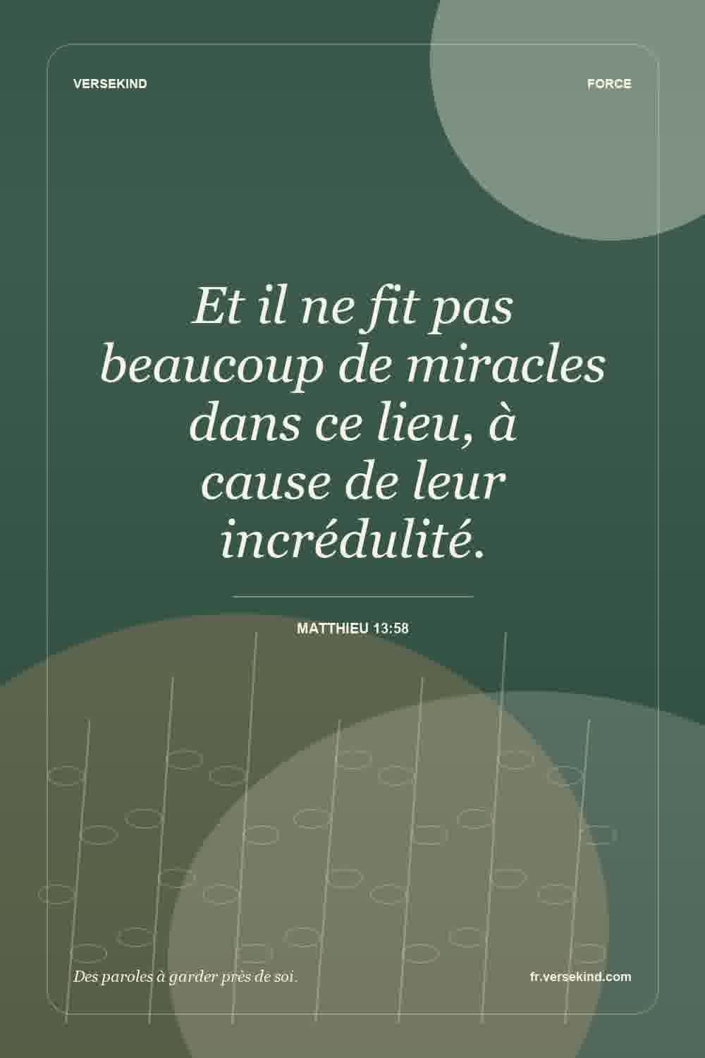 Et il ne fit pas beaucoup de miracles dans ce lieu, à cause de leur incrédulité. — Matthieu 13:58