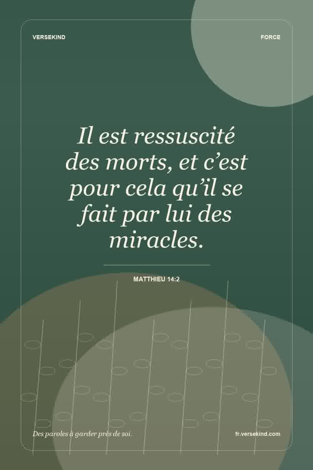 Il est ressuscité des morts, et c’est pour cela qu’il se fait par lui des miracles. — Matthieu 14:2
