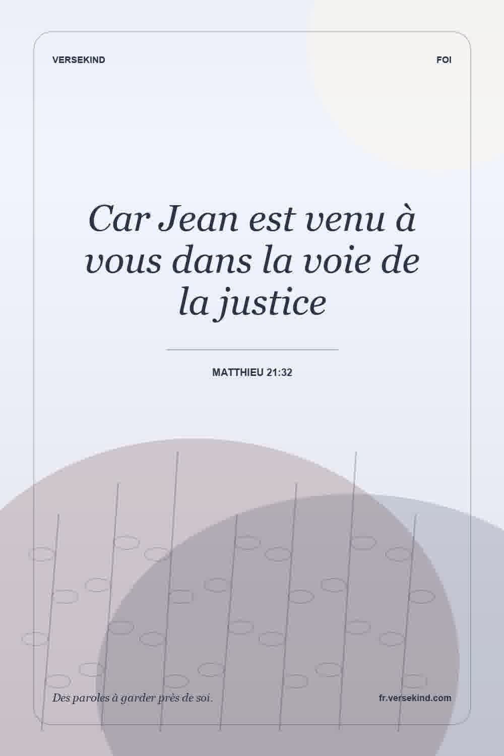 Car Jean est venu à vous dans la voie de la justice — Matthieu 21:32