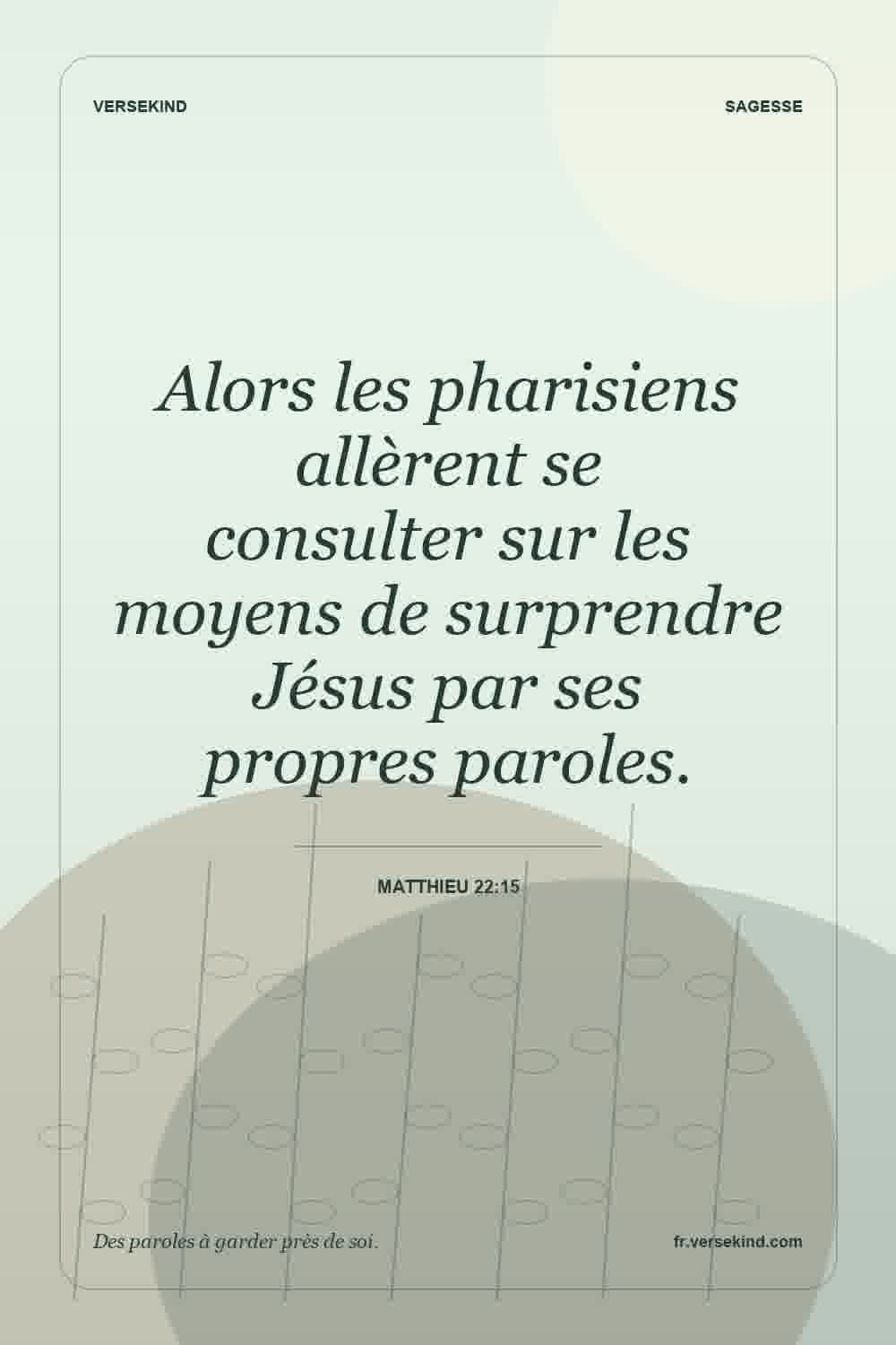 Alors les pharisiens allèrent se consulter sur les moyens de surprendre Jésus par ses propres paroles. — Matthieu 22:15