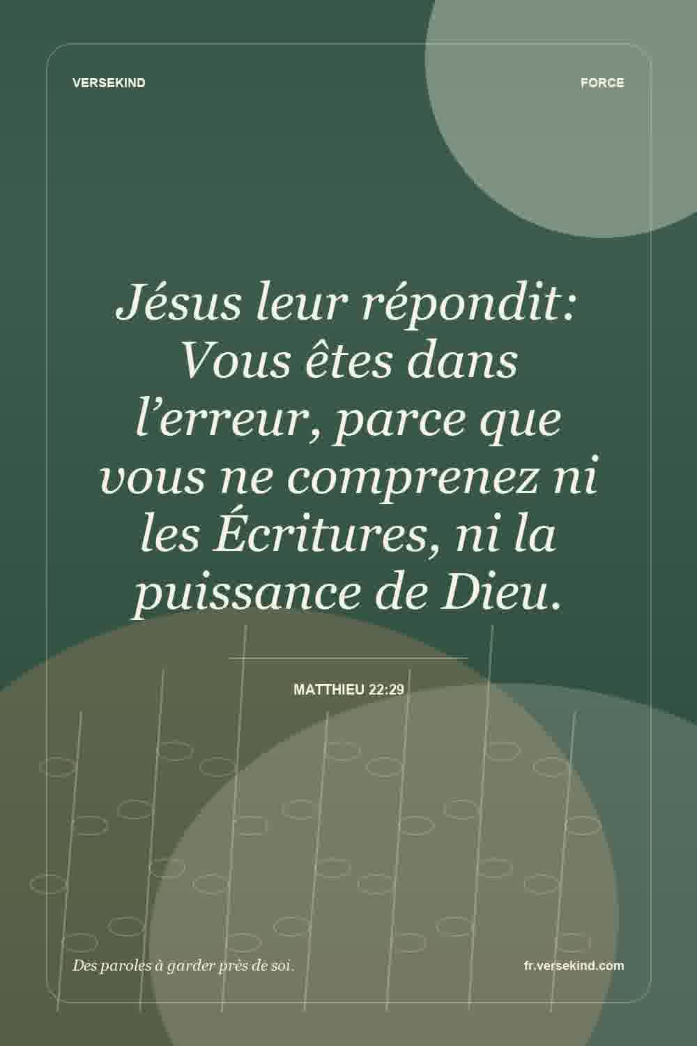 Jésus leur répondit: Vous êtes dans l’erreur, parce que vous ne comprenez ni les Écritures, ni la puissance de Dieu. — Matthieu 22:29