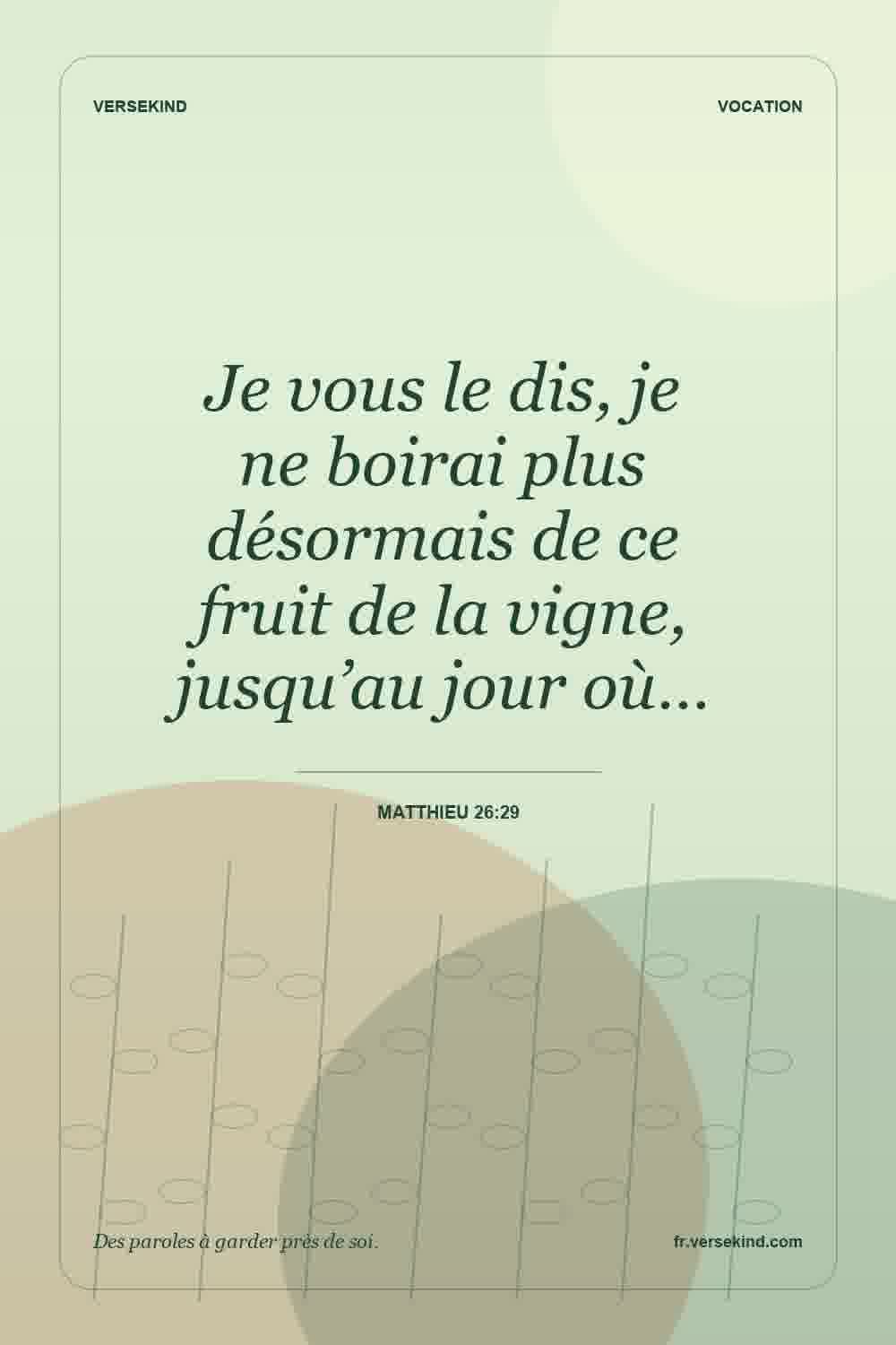 Je vous le dis, je ne boirai plus désormais de ce fruit de la vigne, jusqu’au jour où… — Matthieu 26:29