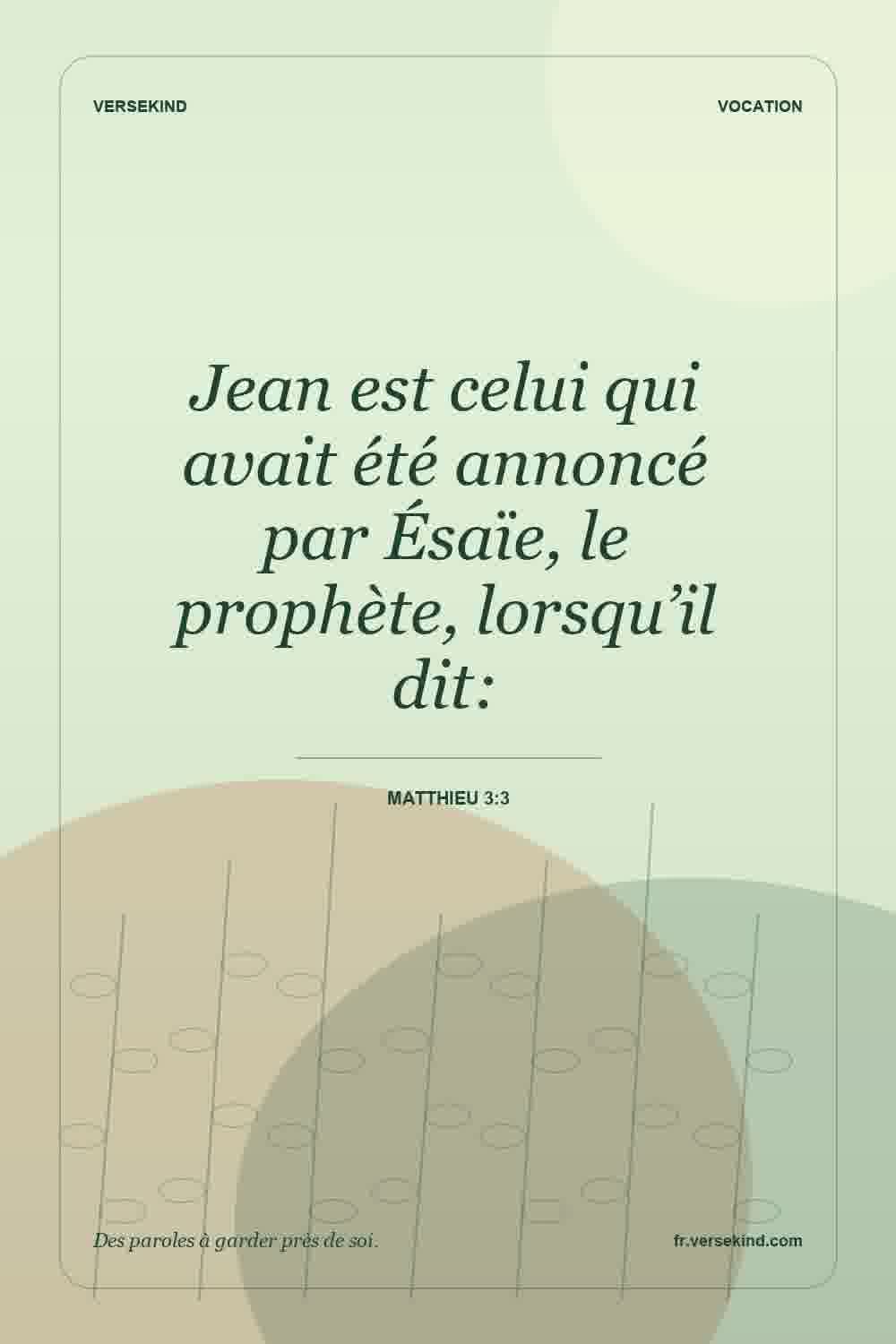 Jean est celui qui avait été annoncé par Ésaïe, le prophète, lorsqu’il dit: — Matthieu 3:3