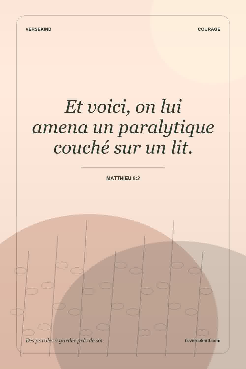 Et voici, on lui amena un paralytique couché sur un lit. — Matthieu 9:2