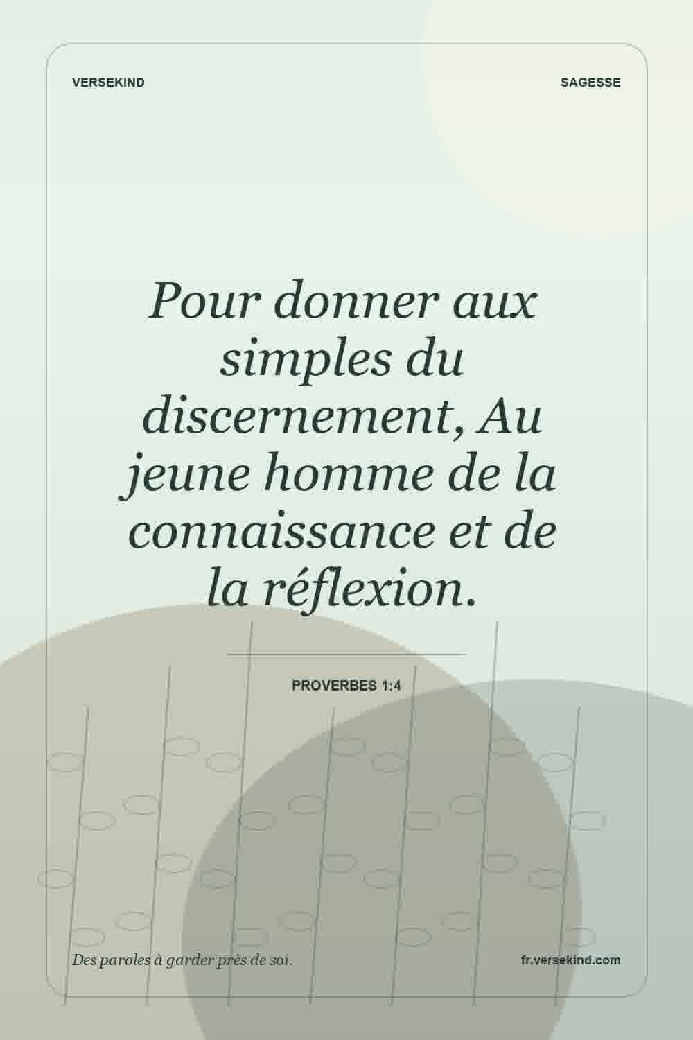Pour donner aux simples du discernement, Au jeune homme de la connaissance et de la réflexion. — Proverbes 1:4