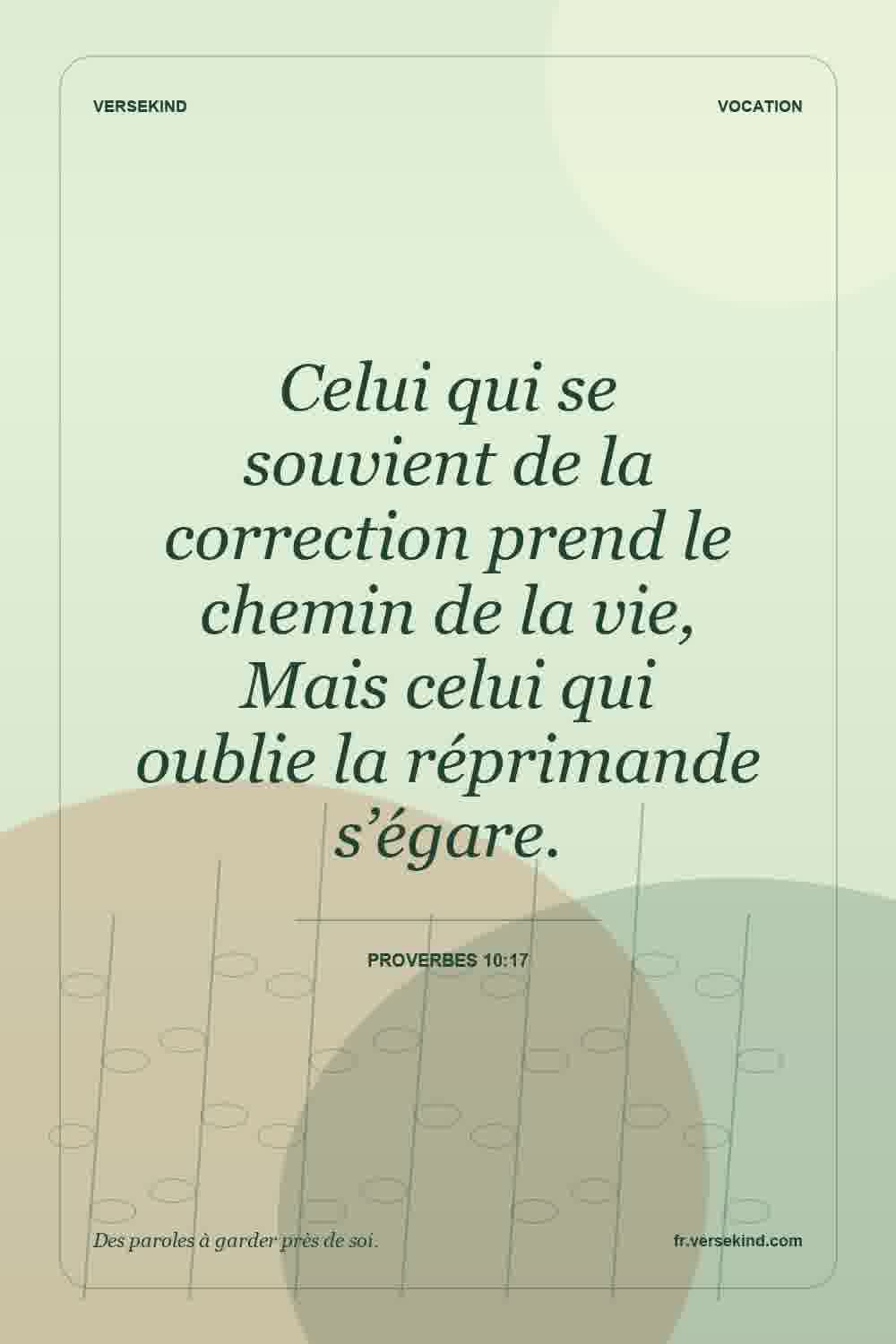 Celui qui se souvient de la correction prend le chemin de la vie, Mais celui qui oublie la réprimande s’égare. — Proverbes 10:17