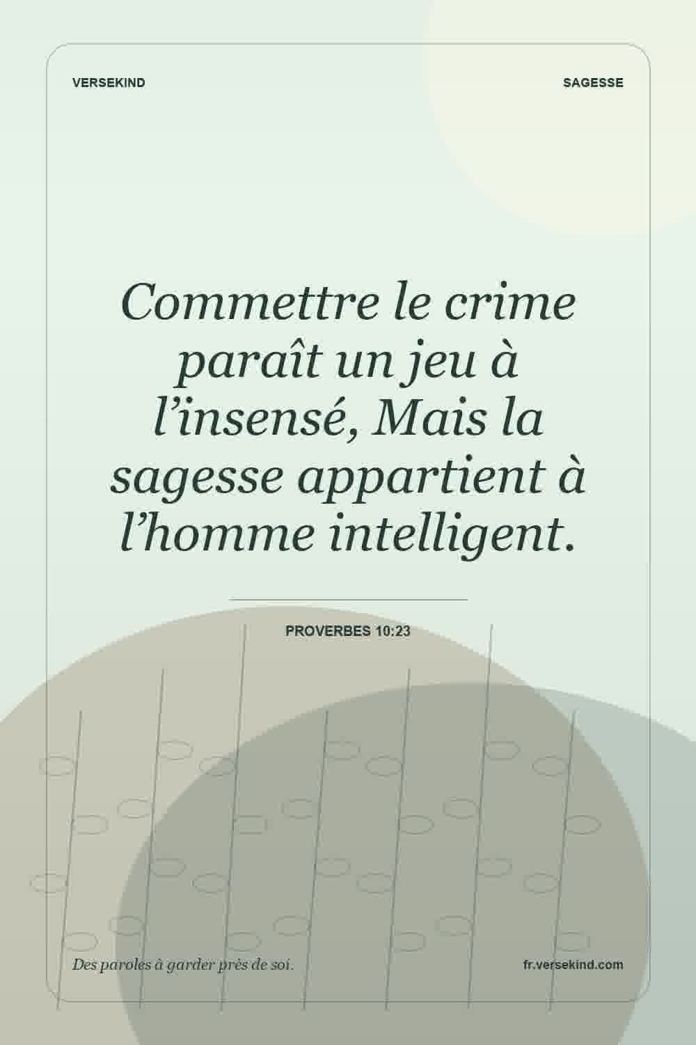 Commettre le crime paraît un jeu à l’insensé, Mais la sagesse appartient à l’homme intelligent. — Proverbes 10:23