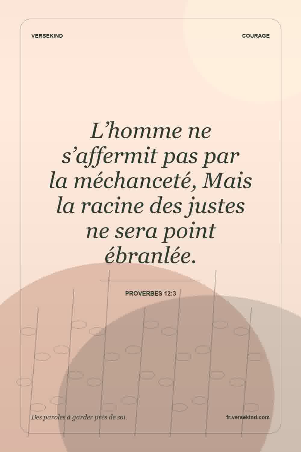 L’homme ne s’affermit pas par la méchanceté, Mais la racine des justes ne sera point ébranlée. — Proverbes 12:3