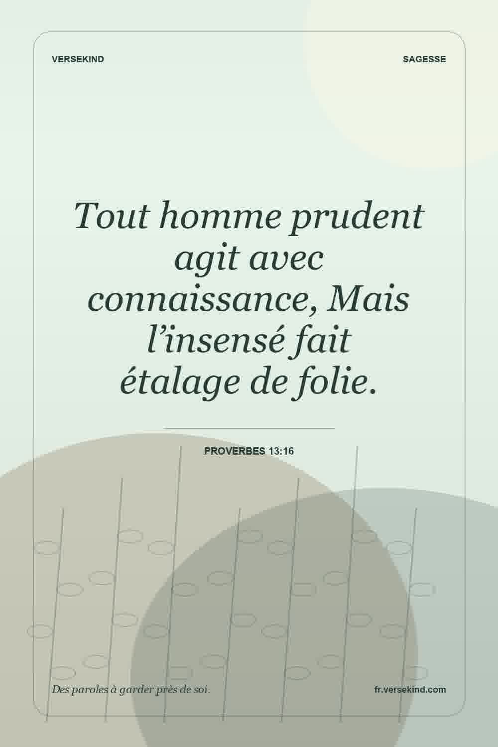 Tout homme prudent agit avec connaissance, Mais l’insensé fait étalage de folie. — Proverbes 13:16
