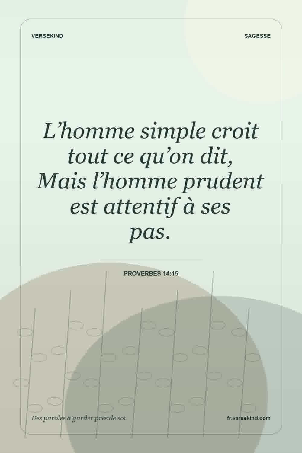 L’homme simple croit tout ce qu’on dit, Mais l’homme prudent est attentif à ses pas. — Proverbes 14:15