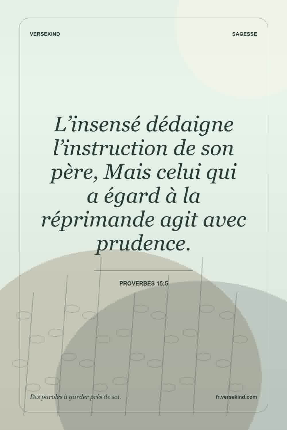 L’insensé dédaigne l’instruction de son père, Mais celui qui a égard à la réprimande agit avec prudence. — Proverbes 15:5