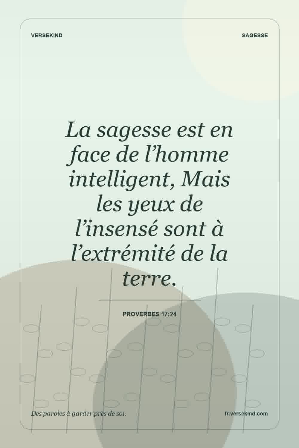 La sagesse est en face de l’homme intelligent, Mais les yeux de l’insensé sont à l’extrémité de la terre. — Proverbes 17:24