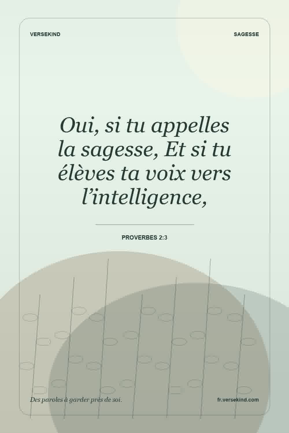 Oui, si tu appelles la sagesse, Et si tu élèves ta voix vers l’intelligence, — Proverbes 2:3