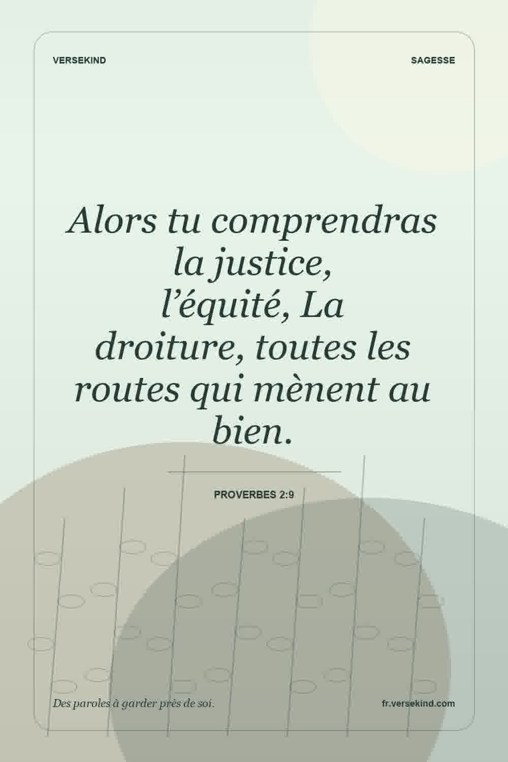 Alors tu comprendras la justice, l’équité, La droiture, toutes les routes qui mènent au bien. — Proverbes 2:9