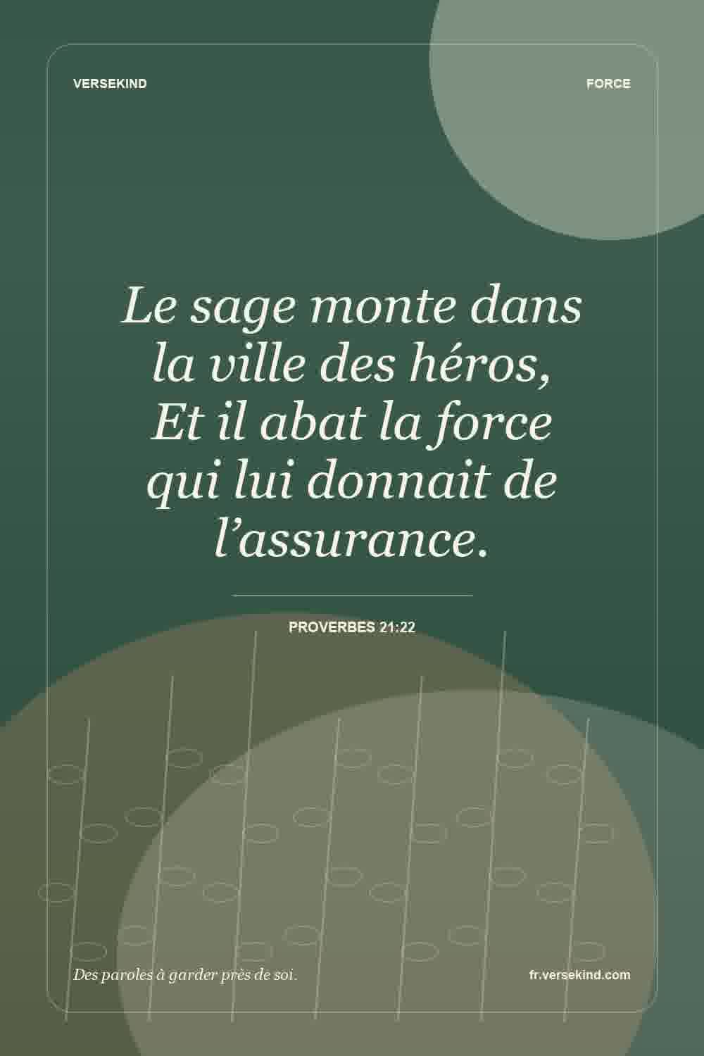 Le sage monte dans la ville des héros, Et il abat la force qui lui donnait de l’assurance. — Proverbes 21:22