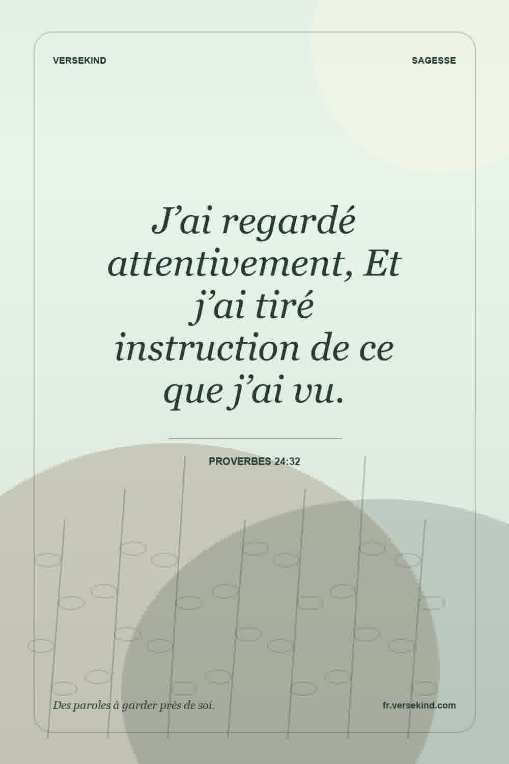 J’ai regardé attentivement, Et j’ai tiré instruction de ce que j’ai vu. — Proverbes 24:32