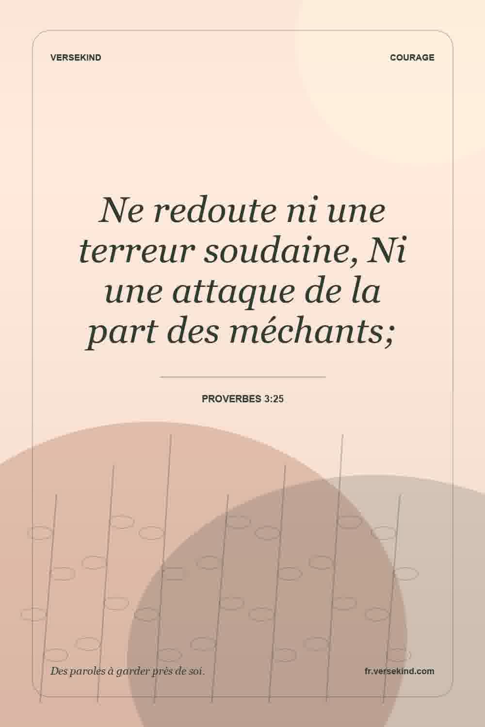 Ne redoute ni une terreur soudaine, Ni une attaque de la part des méchants; — Proverbes 3:25