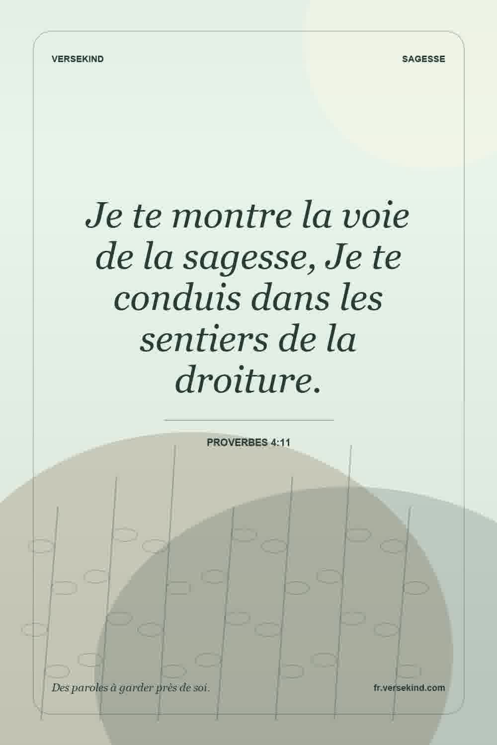 Je te montre la voie de la sagesse, Je te conduis dans les sentiers de la droiture. — Proverbes 4:11