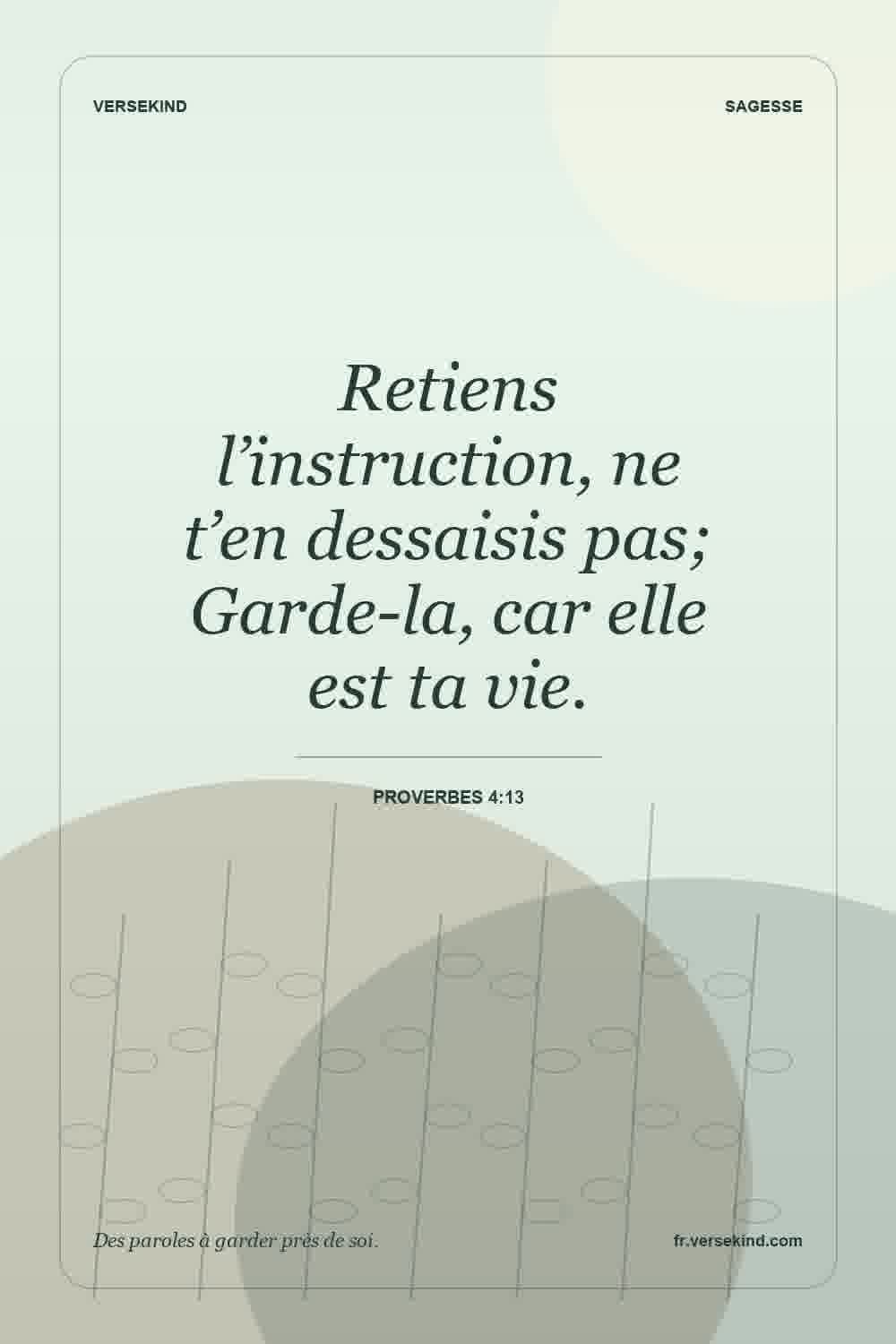 Retiens l’instruction, ne t’en dessaisis pas; Garde-la, car elle est ta vie. — Proverbes 4:13