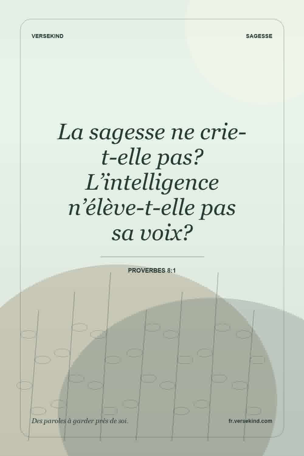 La sagesse ne crie-t-elle pas? L’intelligence n’élève-t-elle pas sa voix? — Proverbes 8:1