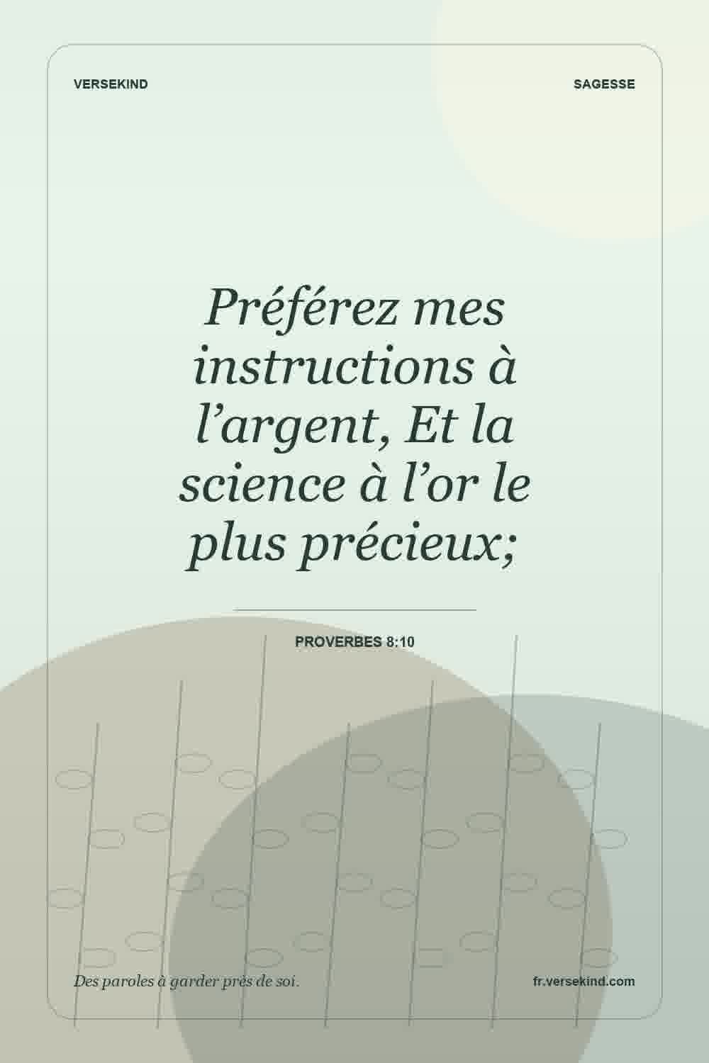 Préférez mes instructions à l’argent, Et la science à l’or le plus précieux; — Proverbes 8:10