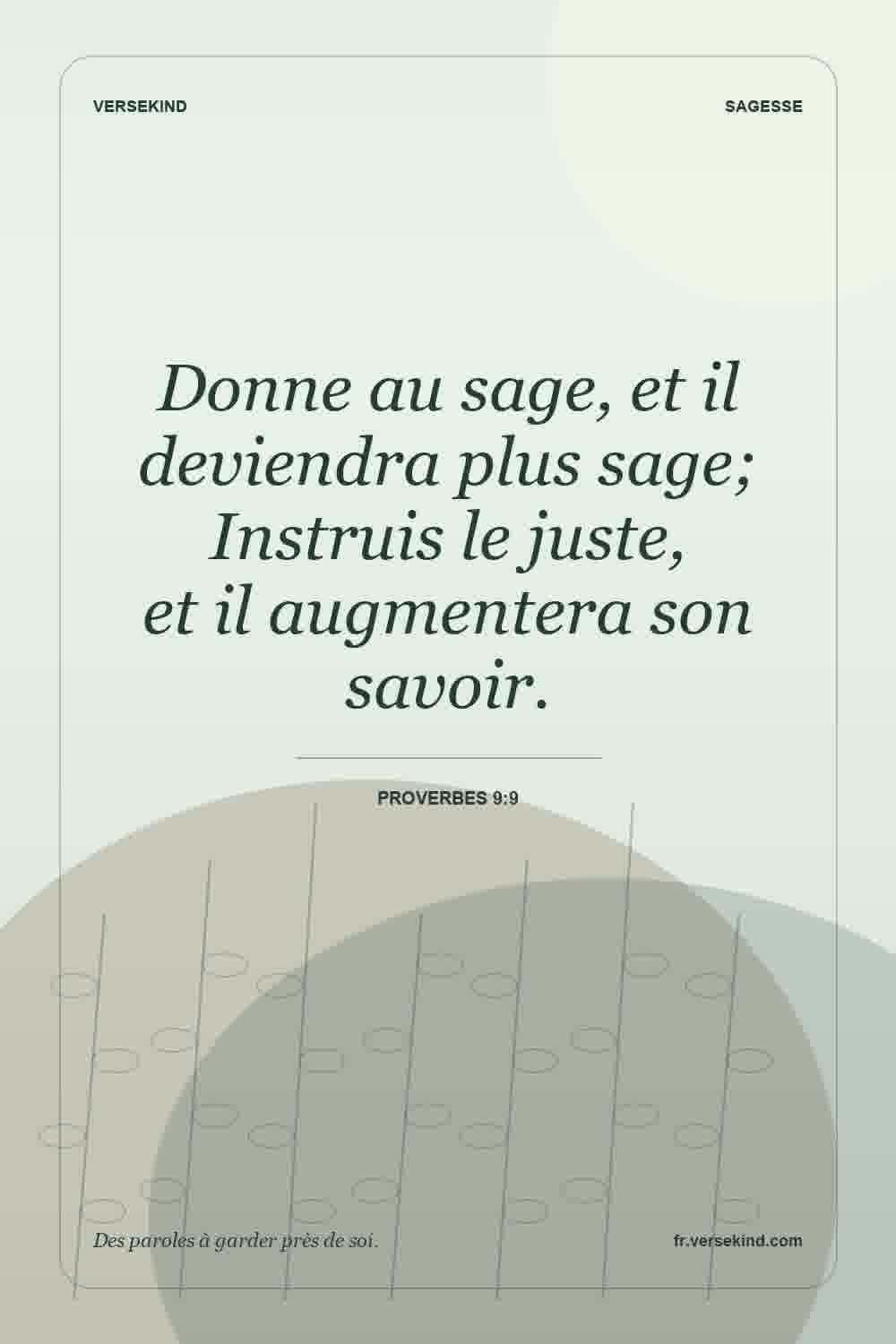 Donne au sage, et il deviendra plus sage; Instruis le juste, et il augmentera son savoir. — Proverbes 9:9