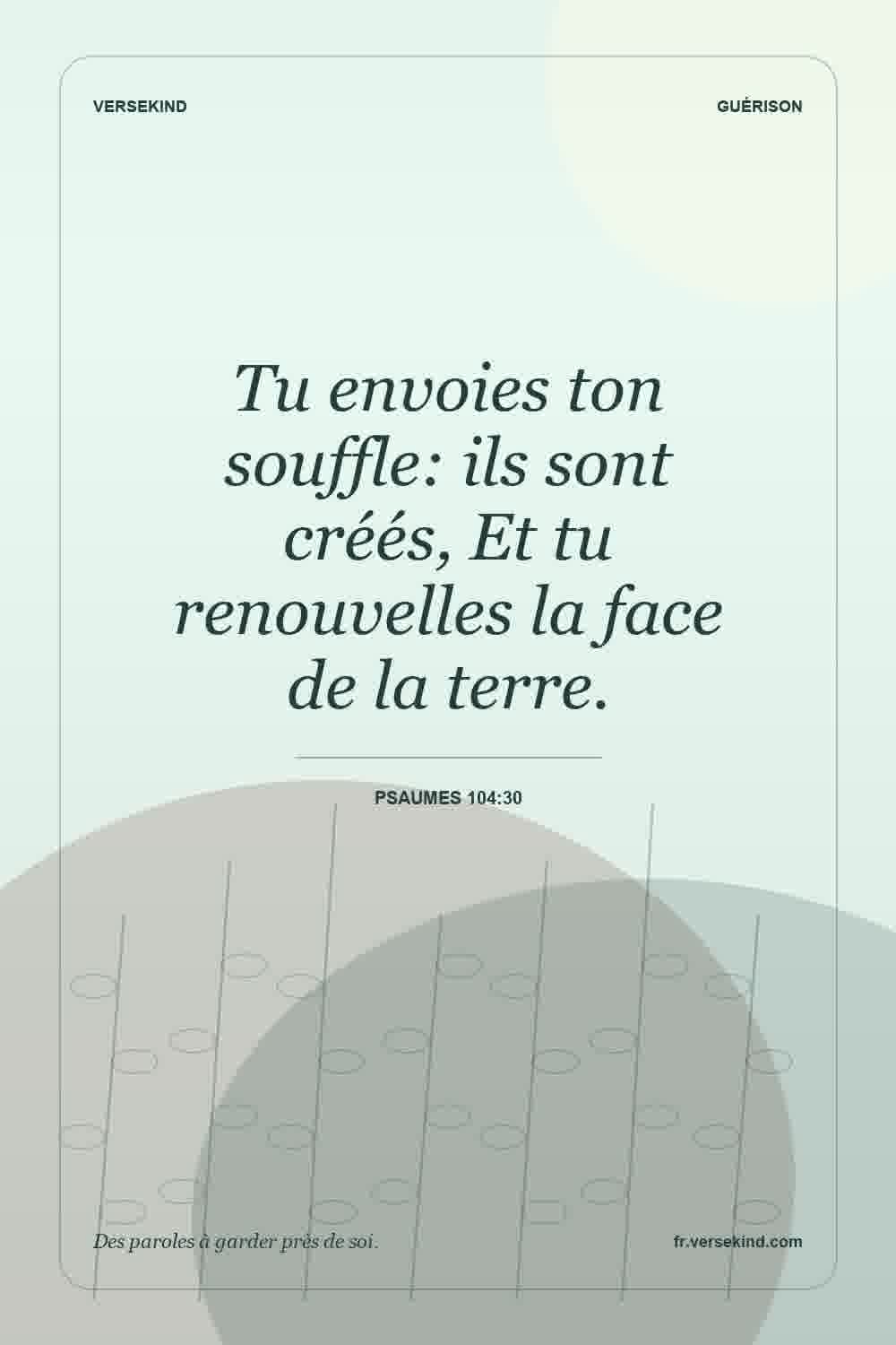 Tu envoies ton souffle: ils sont créés, Et tu renouvelles la face de la terre. — Psaumes 104:30