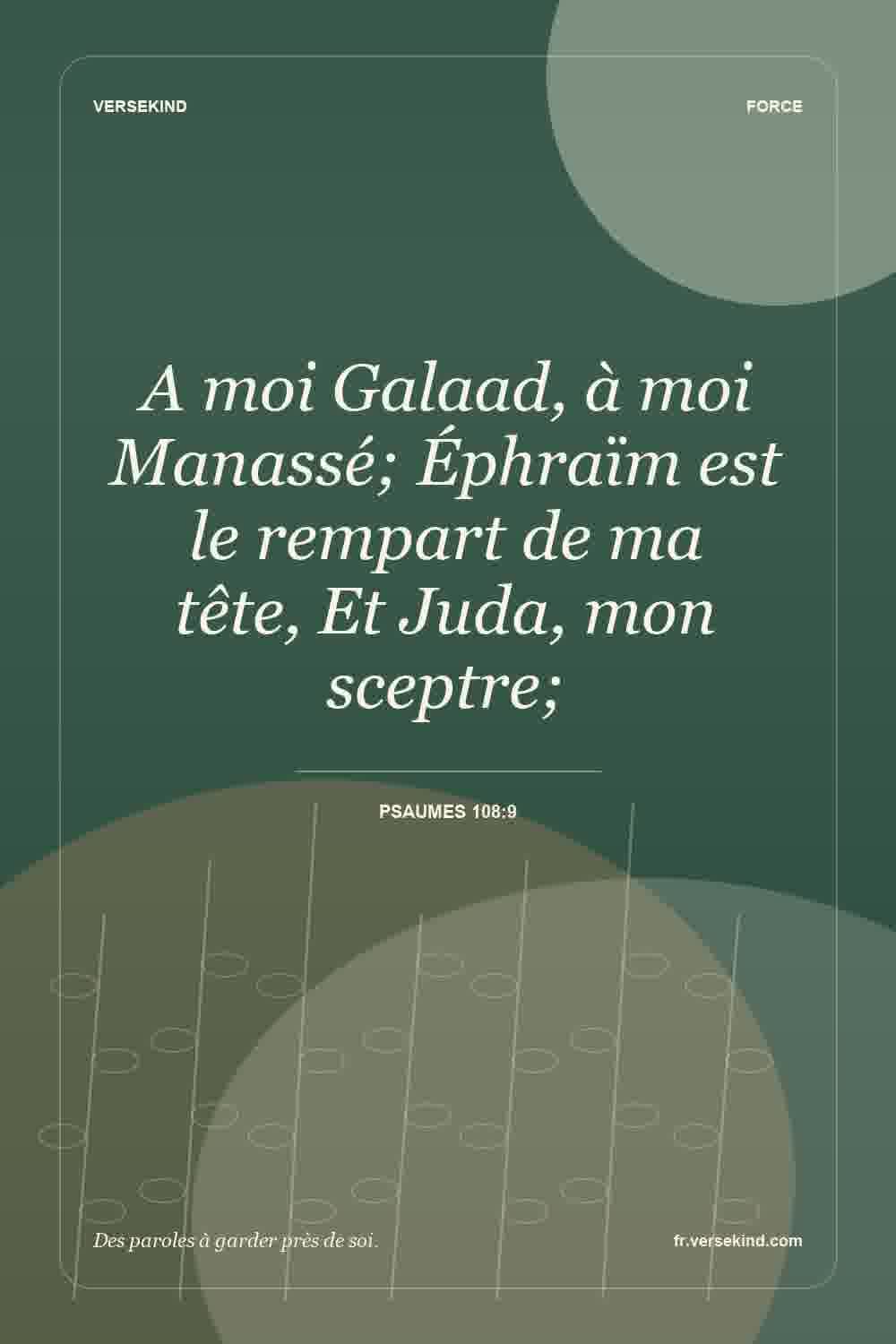 A moi Galaad, à moi Manassé; Éphraïm est le rempart de ma tête, Et Juda, mon sceptre; — Psaumes 108:9
