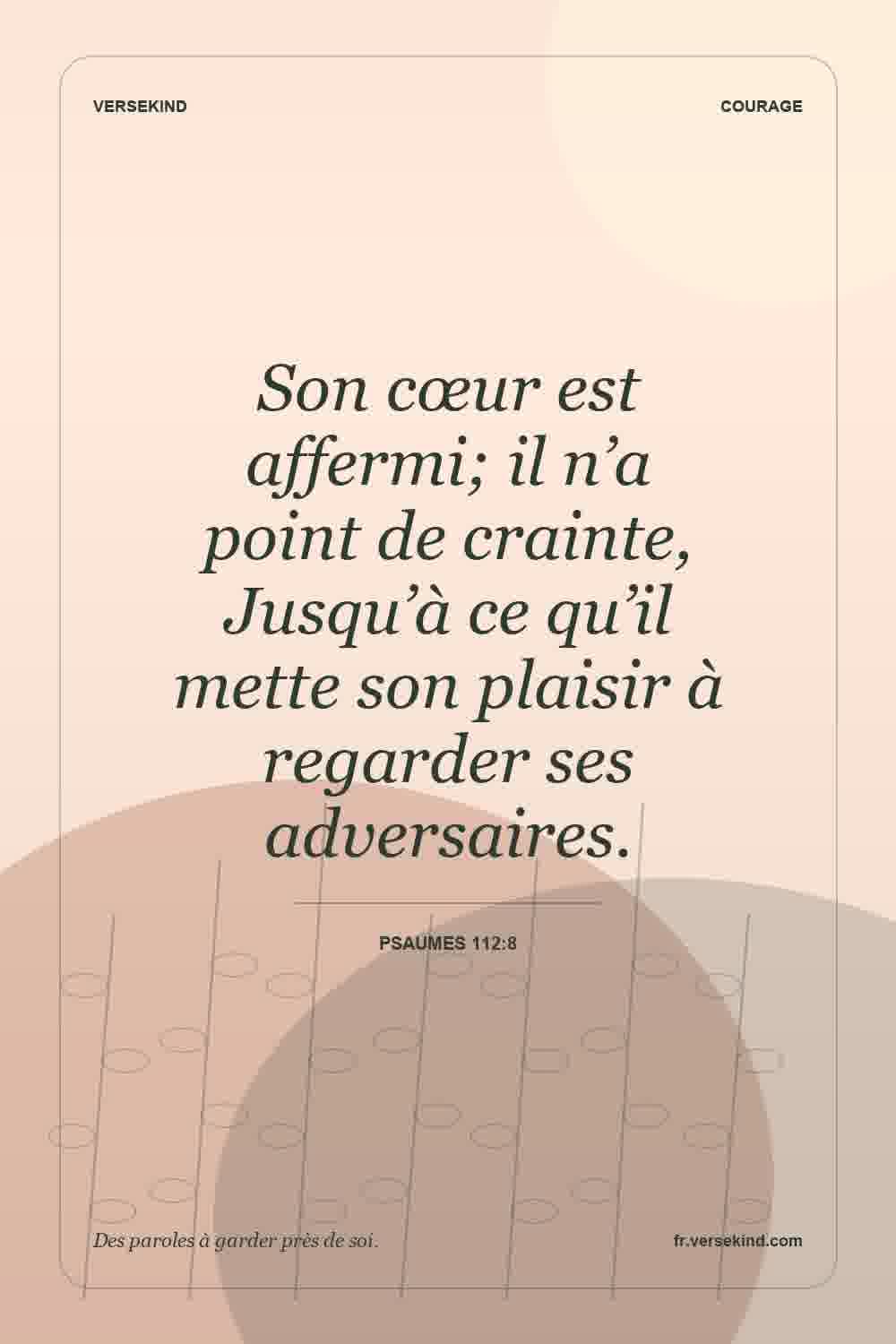 Son cœur est affermi; il n’a point de crainte, Jusqu’à ce qu’il mette son plaisir à regarder ses adversaires. — Psaumes 112:8